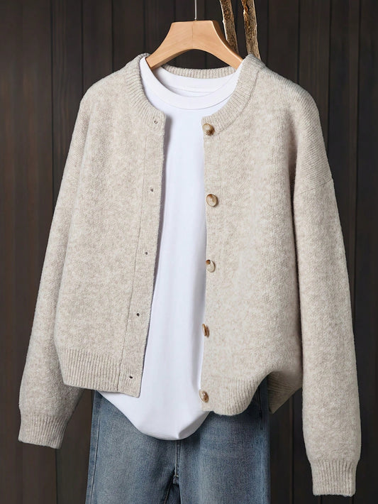 Women's Beige Cardigan, Soft Long Sleeve Sweater Jacket