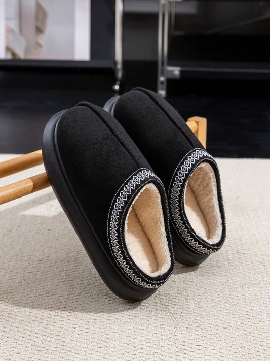 Women's Fluffy Lined Slippers With Lace Trim