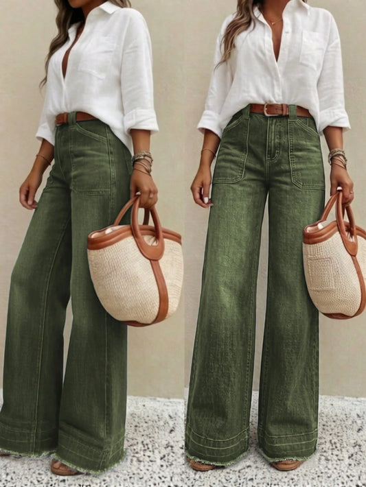 New Women's High-Quality Fashion Casual Loose Fit Denim Wide Leg Pants