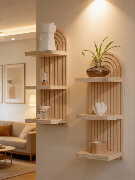OBOVAY 1Pc Bohemian Style Wave Patterned Wooden Wall Frame,Rainbow Arch & Farmhouse Wall Racks