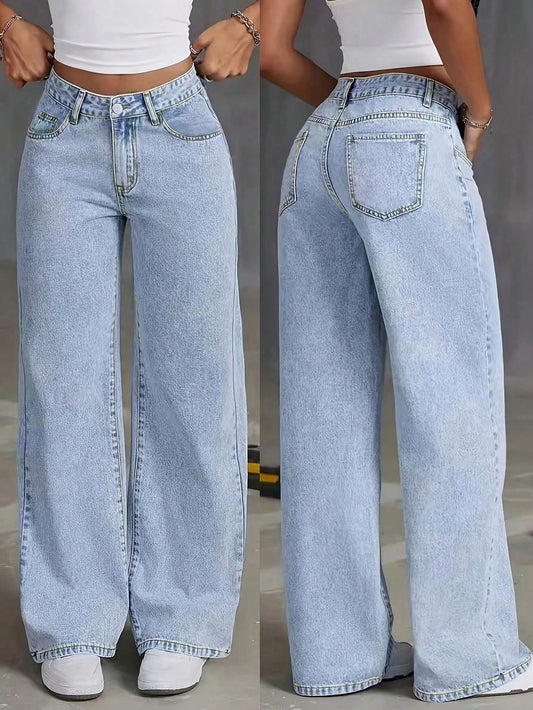 Women's Light Blue Wide Leg Jeans
